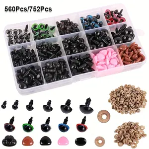 560Pcs/752Pcs Safety Eyes and Noses, Assorted Sizes and Colors Safety Eyes & Noses with Washers and Storage Box for Crafts, Craft Supplies, Aamigurum, Crocheting, Stuffed Doll, Plush Animal, Craft Doll Making, Amigurumi