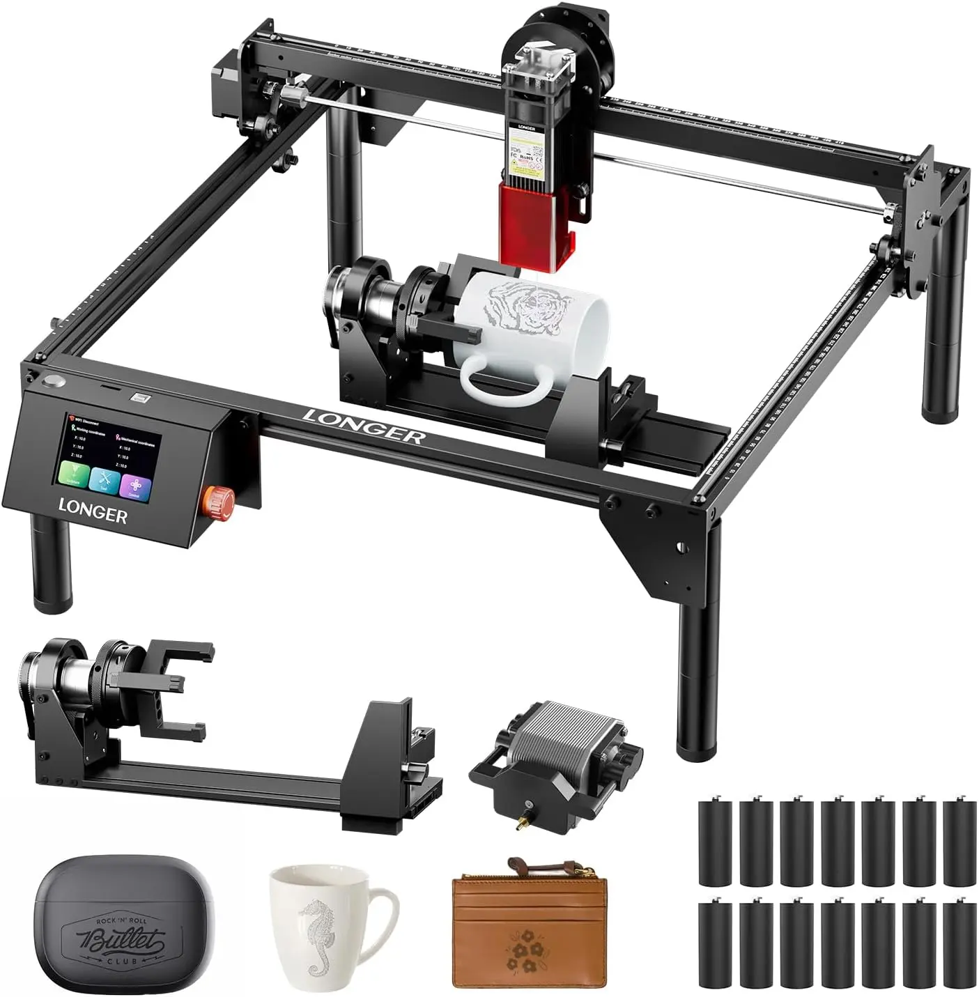 Longer 10W RAY5 Desktop Laser Engraver & Cutter, Wood/Leather/Acrylic Engraving Cutting Machine with Safety Protection, Air Assist & 3-in-1 Roller for DIY Projects, Personalized Gifts