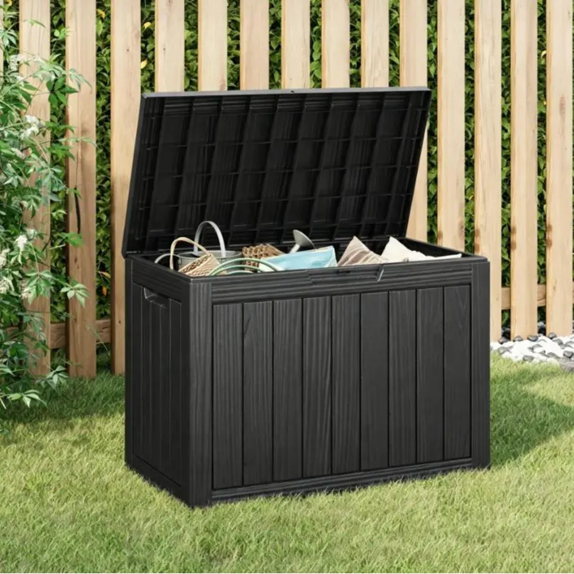 RIWENGO 45 Gallon Black Outdoor Storage Deck Box , Lockable Outdoor Storage Box for Patio Cushions Storage Furniture,Garden Tools, Pool Supplies, Weatherproof and UV Resistant,