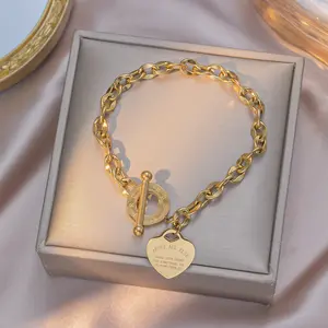 Engraved Charm Bracelet with Toggle Clasp, Gold/Silver/Rose Gold Plated Heart Chain for Couples, Faith-Based Proverbs 4:23 Bible Verse Jewelry, His And Hers, Couple Jewelry