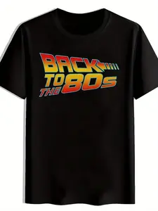 Men's 80s Retro T-Shirt with BACK to THE 80s Print & Arrow - Short Sleeve Round Neck Casual Tee Suitable for Themed Parties, Machine Washable Nostalgic 80er Outfit Essential for Year-Round Wear ()