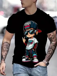 Men's Summer Crew Neck T-Shirt Comfortable Loose Short Sleeve Fashion Retro Casual Print - Men's Novelty 3D Digital Printed Graphic T-Shirt - Features a vibrant streetwear design with fun graphics, machine washable