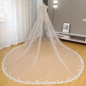 Enchanting 3D Butterfly Wedding Veil | Cathedral Length Rose Lace Border | Luxurious 1-Tier Ethereal Bridal Train