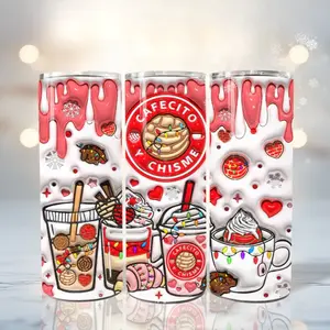 Cafecito Tumbler – Cafecito y Chisme Christmas Red Artwork – Cute Holiday Pan Dulce & Coffee Design – Latina Festive Style – 20oz Skinny Tumbler – Stainless Steel – Double-Wall Insulation – BPA Free – Matte UV Print – Trending Gift for Her