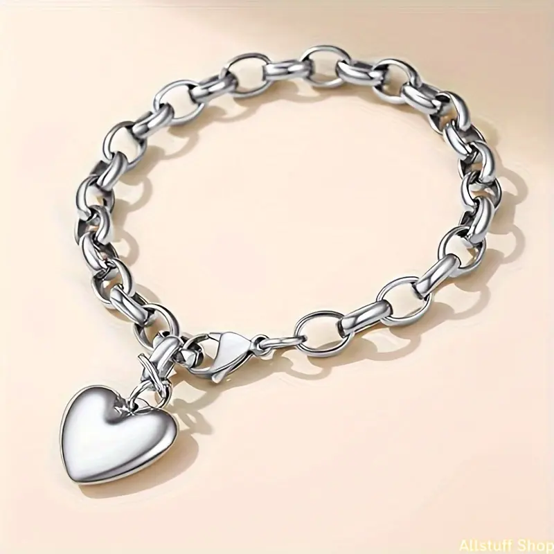 Minimalist Personalized Heart-Shaped Stainless Steel Bracelet Women'S Heart Charm Bracelet Stainless Steel Chain Link Bracelet Holiday, Birthday Gift Women'S Jewelry tiktokshopbacktoschool