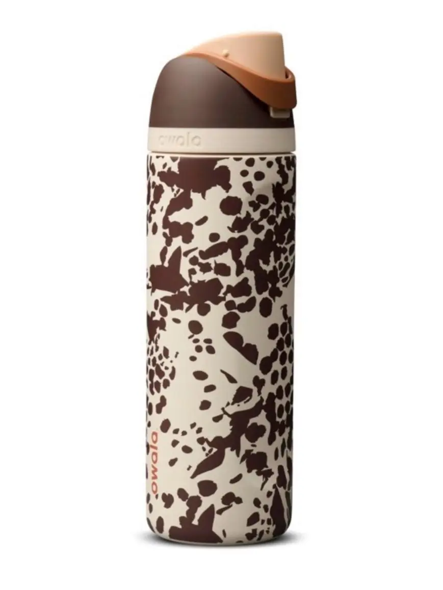Owala Cow Print Water Bottle – Brown Animal Print Insulated Stainless Steel Bottle with Straw Lid for School, Gym & Travel