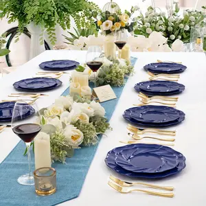 New 60PCS Elegant Blue Plastic Plate Set - Premium Disposable Partyware for Weddings & Celebrations Includes 30 Dinner & 30 Dessert Plates Perfect for Your Festive Events Round