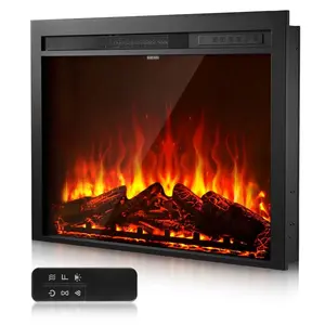 【fathersdaygift】VEVOR 35 inch Heat Safe Electric Fireplace InsertRecessed & Wall Mounted Indoor Heater with Adjustable Flame Color-Brightness8h TimerRemote Control750W/1500W Dual Modes5000BTU Black