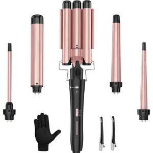 5 in 1 Interchangeable Curling Wand Set 3 Barrel Curling Iron with Ceramic Tourmaline Professional Curler and Waver for Women