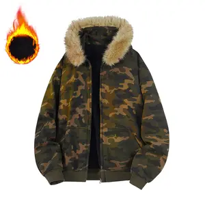 Men's stylish flight jacket with hood, zipper design, camouflage anti-pilling casual winter coat.