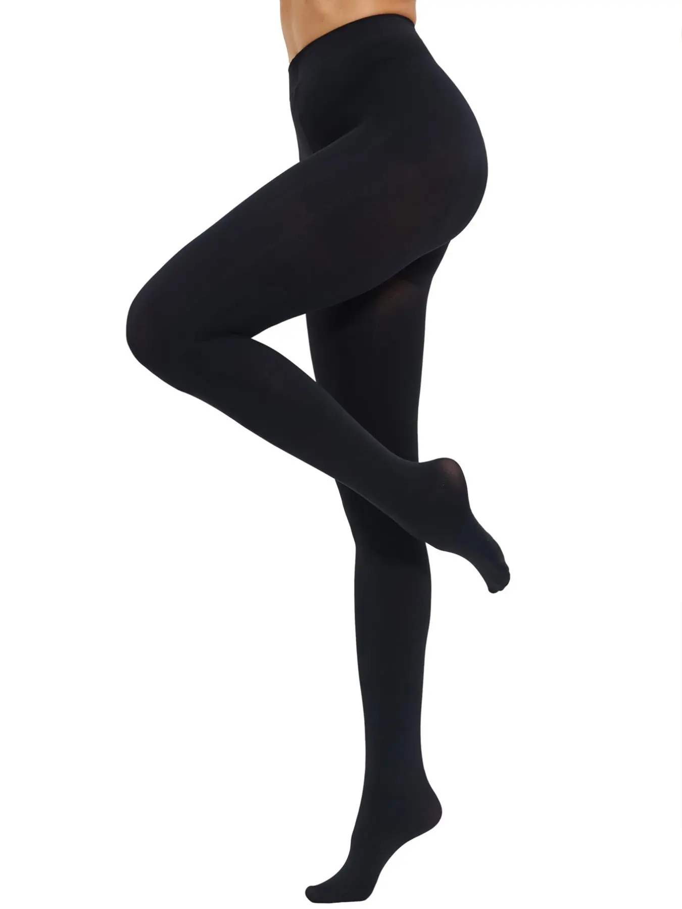 80D Tights for Women Opaque Black High Waisted Stockings Womens Footed Pantyhose with Reinforced Toe Clothing
