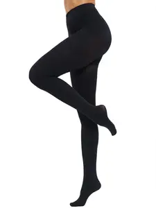 80D Tights for Women Opaque Black High Waisted Stockings Womens Footed Pantyhose with Reinforced Toe