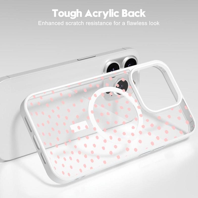 Pink Polka Dots Clear MagSafe Compatible Phone Case & Card Holder Wallet Magnetic Shockproof Cover for iPhone 17 /16 Pro Max Cases for Samsung S25 Black