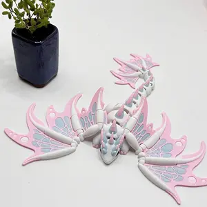 3D Printed Dragon with Wings - Articulated Pink Flying 3D Printed Dragon Toy,3D Printed Animal Fidget Toy for Creative Desk Pet Decor Fun Gift.