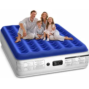 Queen Air Mattress with Built in Pump Luxurious Comfort Raised Inflatable Queen Airbed Blow Up Mattress for Home and Guests 2 Mins Fast Inflate/Deflate 660 lbs Max