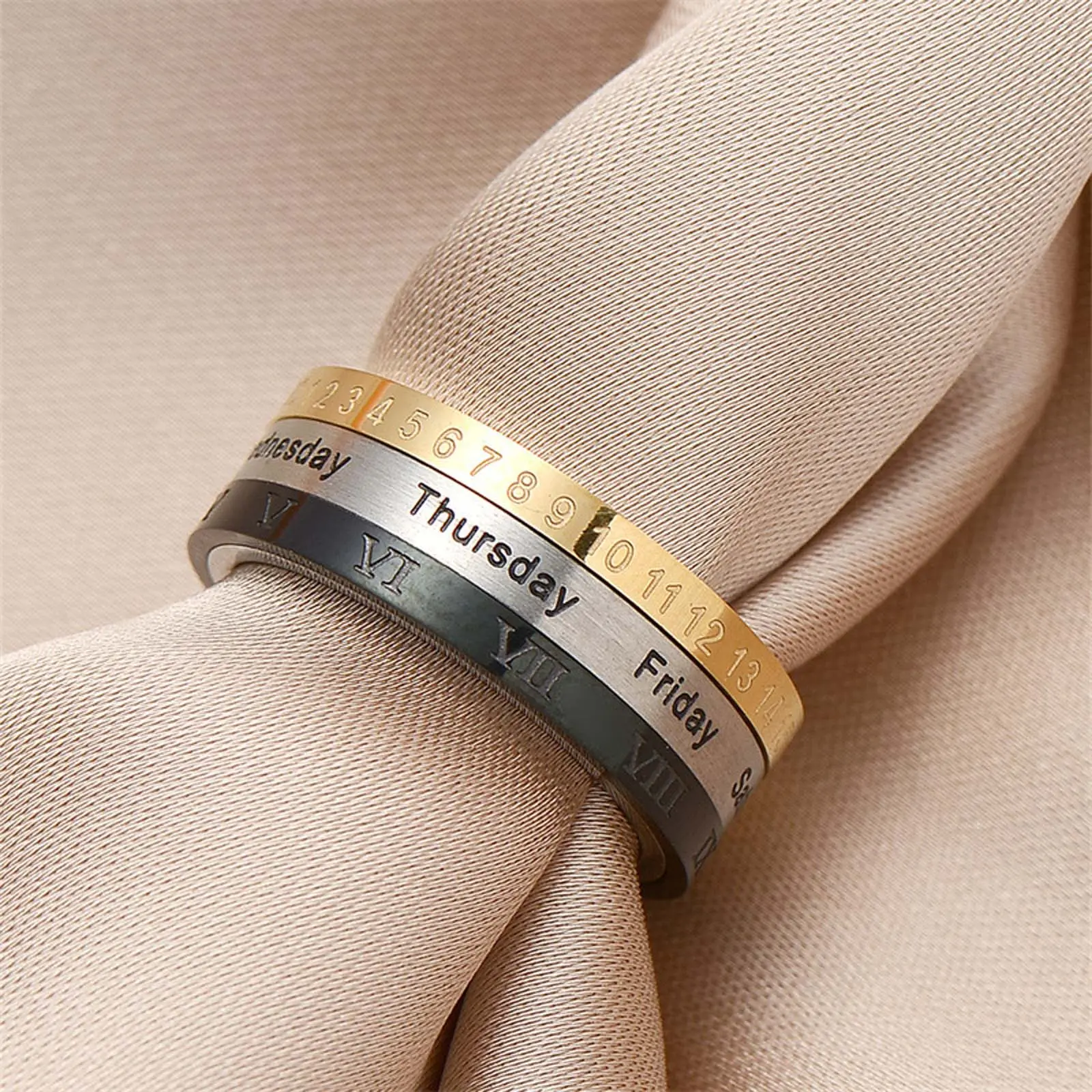 Women's Stainless Steel Minimalist Stacking Ring Set - Engraved Week Numbers, Fashionable Symbolic Jewelry for Birthdays, Anniversaries, Durable Gift, Meaningful