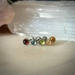 Natural Gemstone Push Pin Earrings, 3mm Flat Back Crystal Studs, Threadless Push Pin Stud, Crystal Gift, Birthstone Earrings