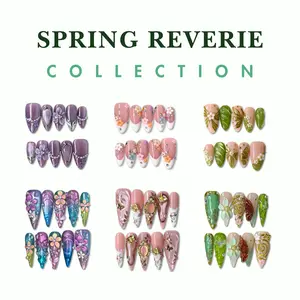 NailPhoria SPRING REVERIE Collection - Handmade Press-On Nails | Reusable, Salon-Quality, Long-Lasting, Glossy Design Floral Embellished Rhinestone