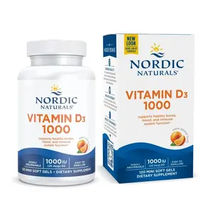 Nordic Naturals Vitamin D3 1000 IU - Daily Supplement for Bone Health, Orange Flavor, 120 Mini Soft Gels, Non-GMO, Gluten & Dairy Free - Healthcare, Calcium