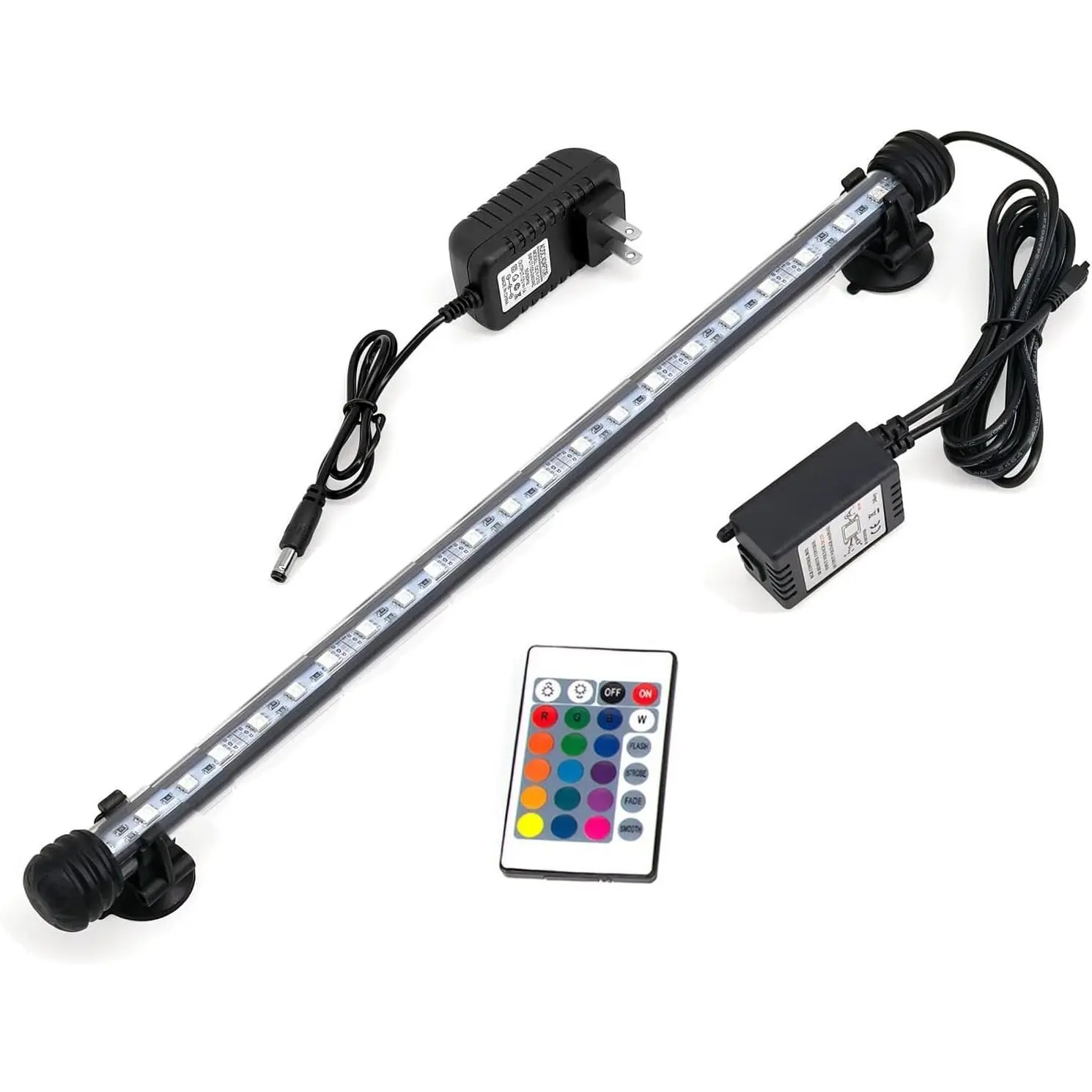 15inch LED Aquarium Lights, Underwater Fish Tank Lights RGB Waterproof Color Changing Adjustable Memory Submersible Remote Control Aquarium Tank Sucker Hood Strip Lamp Waterfall Lights