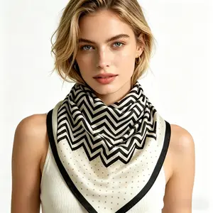 INS Chevron Polka Dot Square Silk Scarf 75g Ultra Lightweight Soft Feel Headscarf for Women Breathable for All Seasons Ideal for Summer Air Conditioned Spaces Daily Use Bridesmaid Gift