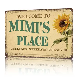 8x12 Inch Aluminum Metal Decorative Home Sign - "Welcome To Mimi's Place Weekends Weekdays Whenever" Heartwarming Family Wall Decor for Kitchen, Entryway - Retro Tin Gift for Grandma, Mimi, Decorative Home Signs
