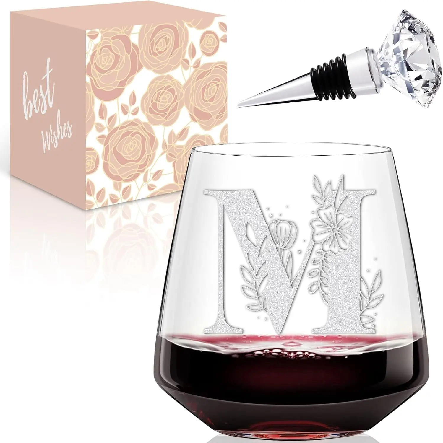 Personalized  Glass for Women  Custom Etched AZ Initial, Dishwasher Safe | Birthday  for Her, Mom, Sister,   | Monogram  Lover Gifts for Women,Bridesmaid, Graduate(M)
