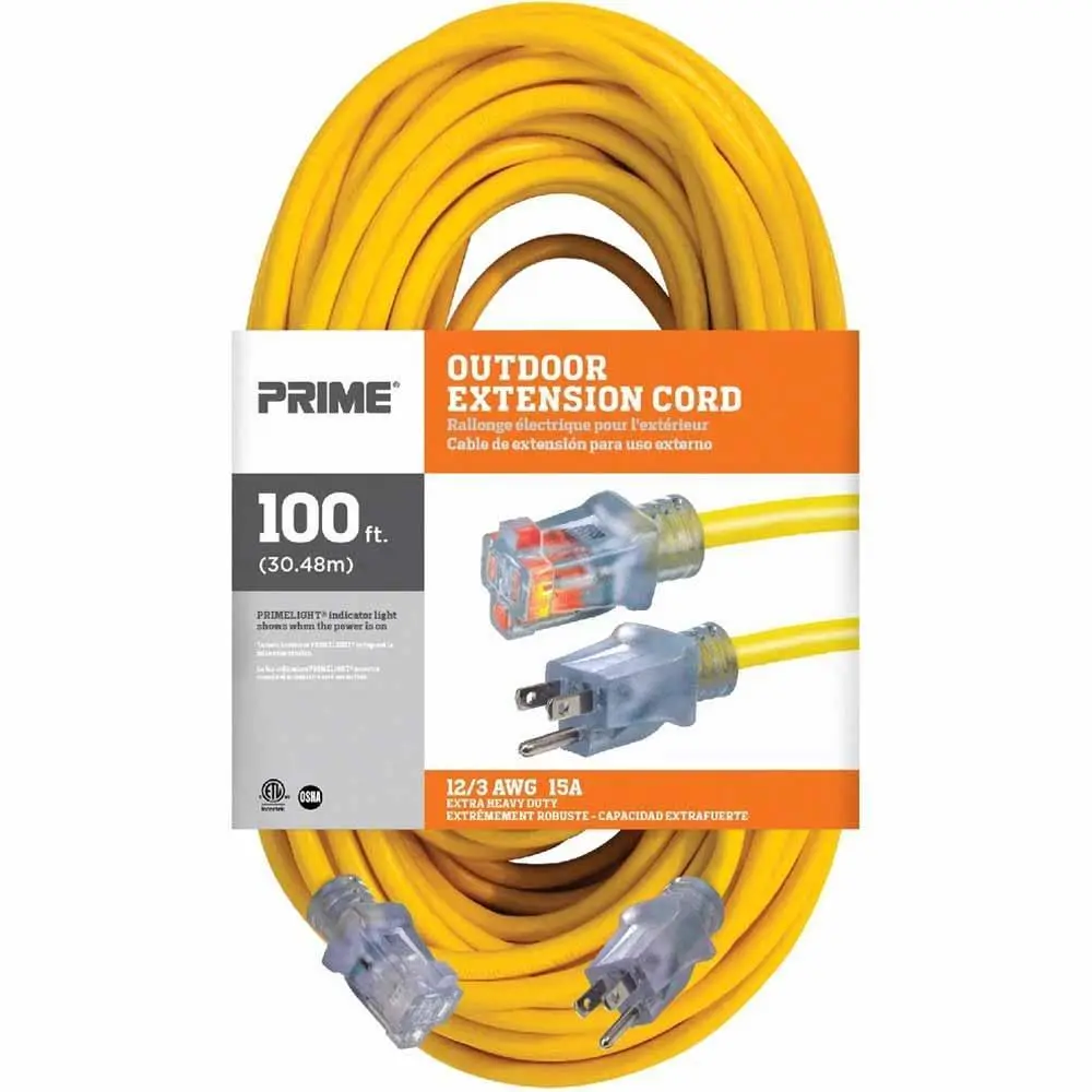 100 ft. Outdoor Heavy Duty Extension Cord 12/3  Gauge SJTW Yellow