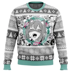 Christmas Anime Ahegao Ugly Christmas Sweater - Anime Fan All-over Print Knitted Christmas Sweater