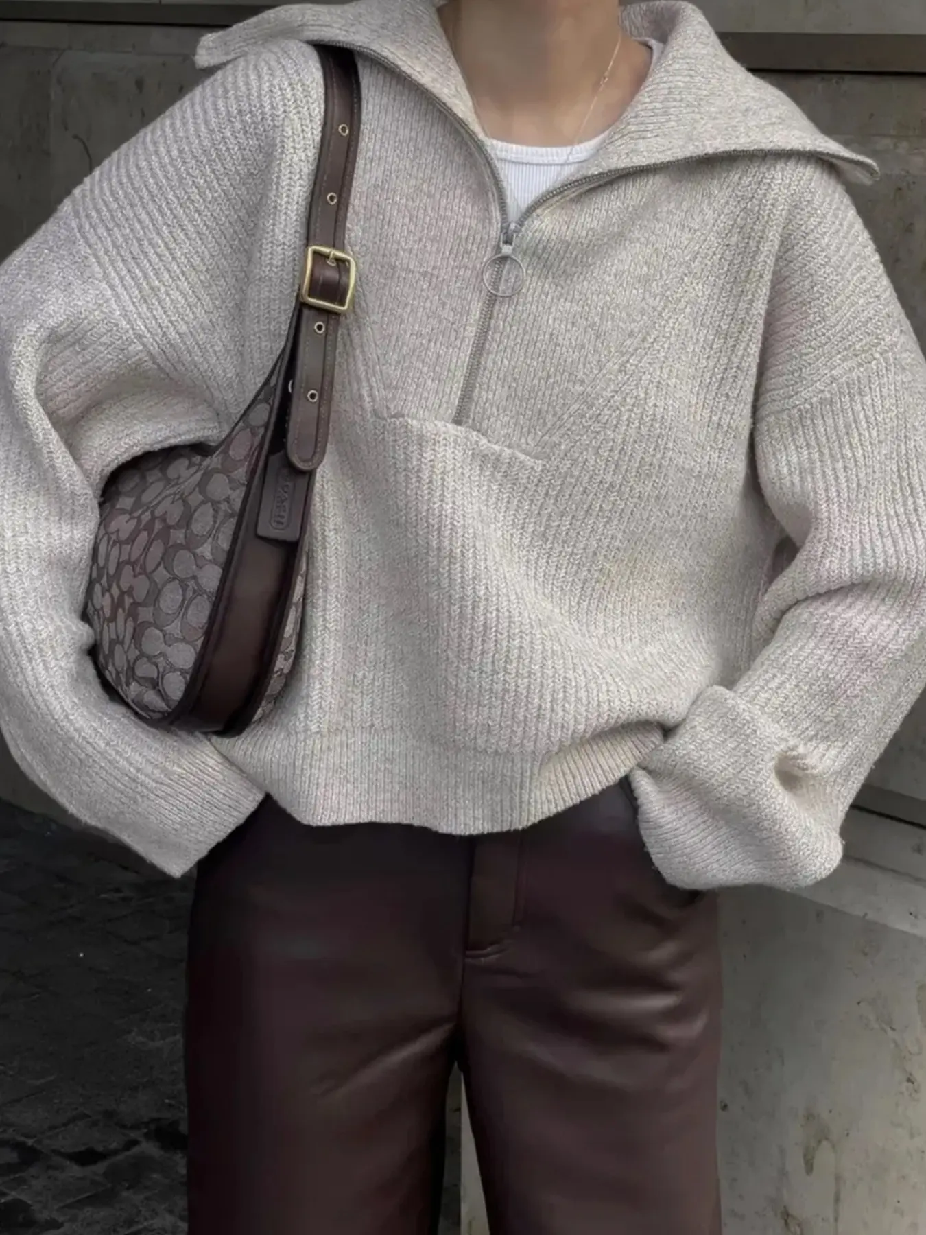 Half Zip Knit Sweater Jacket Top Coat, Casual Fashion Outerwear for Women, Stylish Daily Wear, Comfortable and Warm