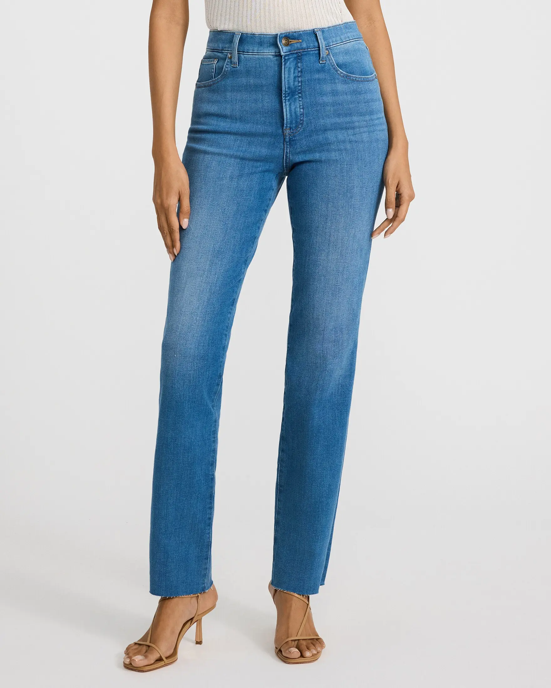Express High Waisted '90s Slim Medium Wash Jeans in Hyper Stretch, Bottoms, Hip, Fitted