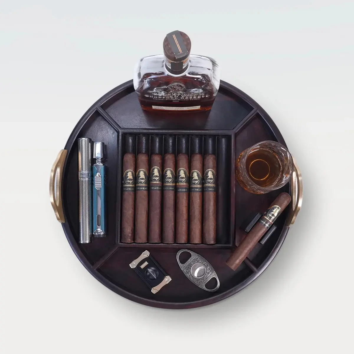 Traditional Smooth Round Rosewood Ashtray - Bar Whiskey Glass Coaster Tray with Decor Accessories, Indoor Home Office Decor, Gift for Men