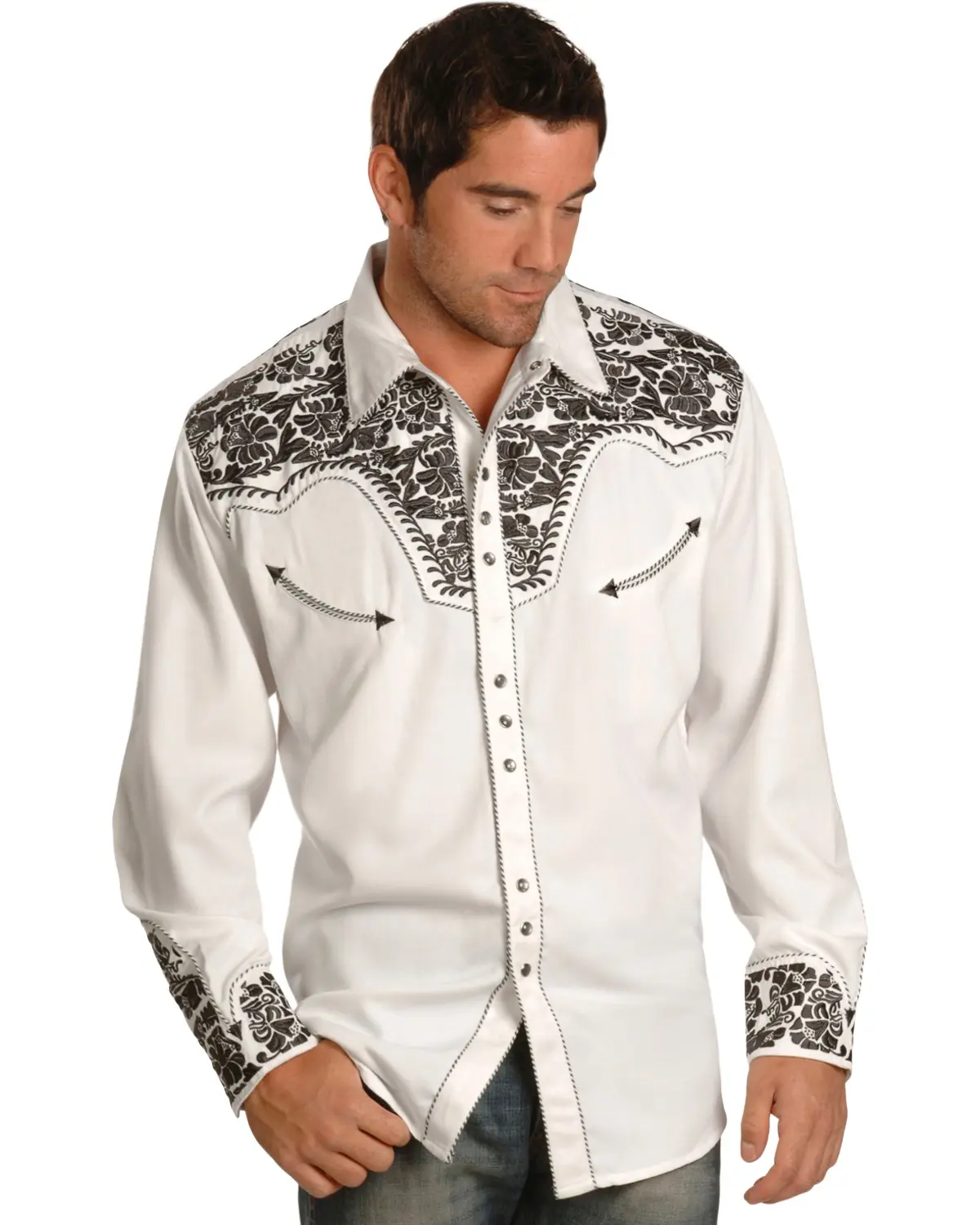 Scully Men's Men'S Embroidered Gunfighter Long Sleeve Snap Western Shirt - P-634-Pew