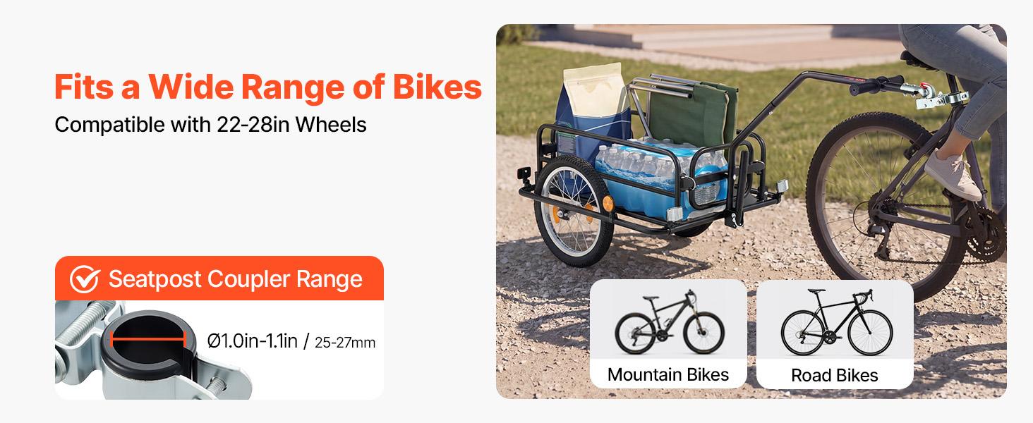VEVOR Bike Cargo Trailer 88 lbs Load 2-in-1 Pushcart Folding Bicycle Wagon, Heavy-Duty Cart with 16-Inch Wheels, Reflectors, Carbon Steel Frame, Foldable Compact Storage, Fits 22-28 in Bike Wheels VEVOR Bike Cargo Trailer 88 lbs Load 2-in-1 Pushcart Folding Bicycle Wagon, Heavy-Duty Cart with 16-Inch Wheels, Reflectors, Carbon Steel Frame, Foldable Compact Storage, Fits 22-28 in Bike Wheels