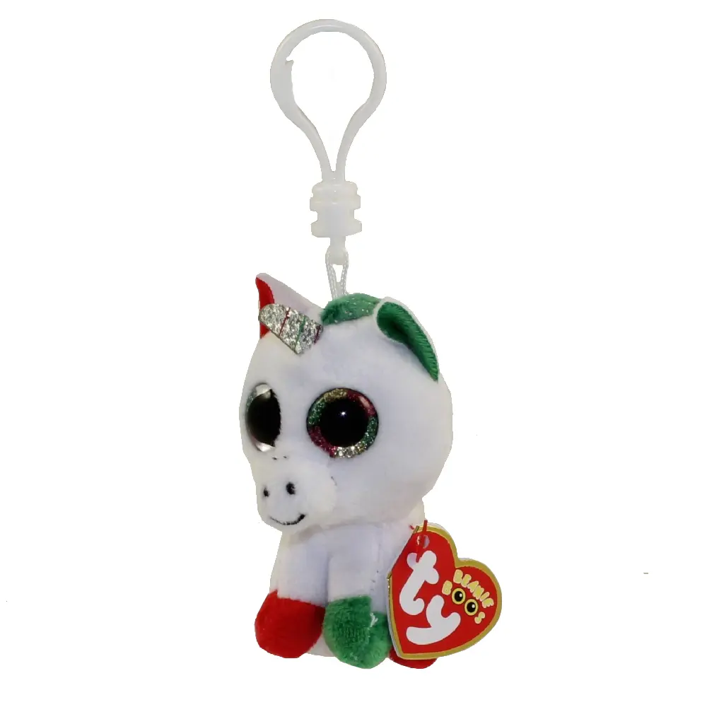 TY Beanie Boos Unicorn Plush Keychain - CANDY CANE, Sparkly Eyes, Animal Shape, Plastic Clip