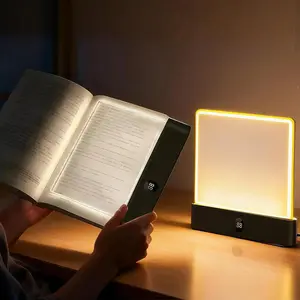 Book Light Rechargeable Clear LED Flat Book Lights for Reading in Bed at Night with Timer, Dimmable Panel Plate Book Lamp Full Page Light, Sleek Black & White Design, Portable Night Reading Lamp, Bedside Study Light