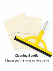 Cleaning Combo: 2-in-1 Squeegee Mop with 2 Super Absorbent 100% Cotton Floor Cloths - Durable & Super Absorbent