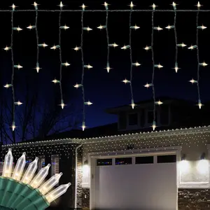 LAMPHOME 27 FT 300 Clear Icicle Lights - Green Wire, Indoor/Outdoor Christmas Lights, Outdoor Holiday Icicle Lights