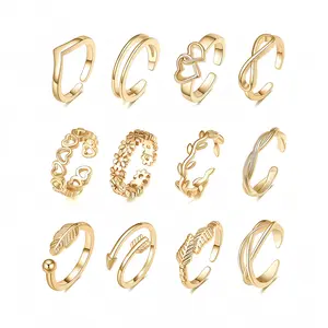 14K Gold-Plated Adjustable Toe Rings for Women, 12-Piece Set | Open, Heart-Arrow & Infinity Styles | Perfect for Daily Wear | Ideal Gift for BFF, Girlfriend & Valentine’s Day | Stainless Steel Toe Rings
