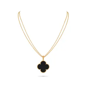 Pre-owned Magic Alhambra long necklace 1 motif, 18K yellow gold, onyx