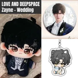 3pcs, Love and Deepspace Anime Plush Doll + Badge + Keychain, Collectible Stuffed Character Figure, Premium Soft Toy - Keychain Bag Car Charm, Desk Shelf Room Decor, Birthday Christmas Valentine Party Gift for Anime Fans Teens