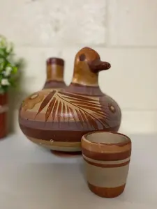 Vintage Mexican Terracotta Duck Decanter: Handcrafted Water Jug