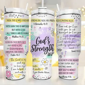 God’s Strength Within Christian 20oz & 40oz Tumbler, Cute Style Tumbler with White & Black Handle, Inspirational Faith Gift for Women, Bible Verse Strength Travel Tumbler, Religious Encouragement Gift, Scripture Insulated Water Bottle