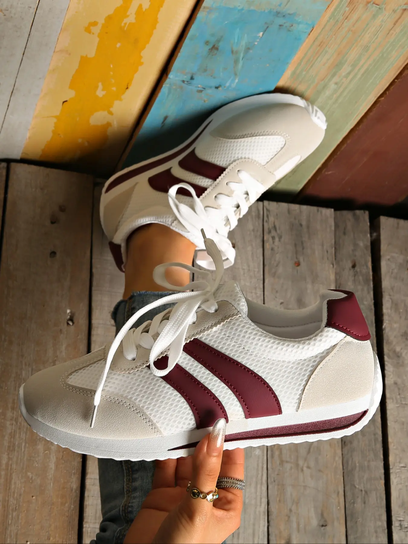 Women's Large Size Casual Sneakers, Breathable Walking Sneakers, Spring & Fall Breathable Lightweight Patchwork Shoes, All-Season Textile Rubber Sole Footwear, Lifestyle Colorblock Sneakers, Trendy Walking Sneaker, All Seasons Sneakers