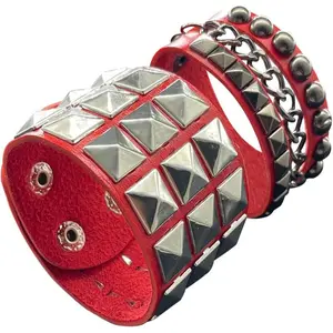 Punk Bracelet for Men Women, Goth Leather Wristband with Metal Studded