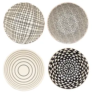 Servware Black & White Assorted Stoneware Round Bowls, 4 Pack