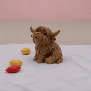 Cute Highland Cow Statue, 3D Printed Sitting Highland Cow, Perfect for Living Room, Office Desk, Car Decor, Garden, Yard, Thanksgiving & Christmas Gift