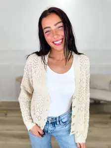 White Birch Making Mistakes Knit Long Sleeve Button Up Cardigan - Multiple Colors, True to Size, Very Stretchy, 100% Acrylic, Relaxed Fit, Open Knit, Perfect for Any Day
