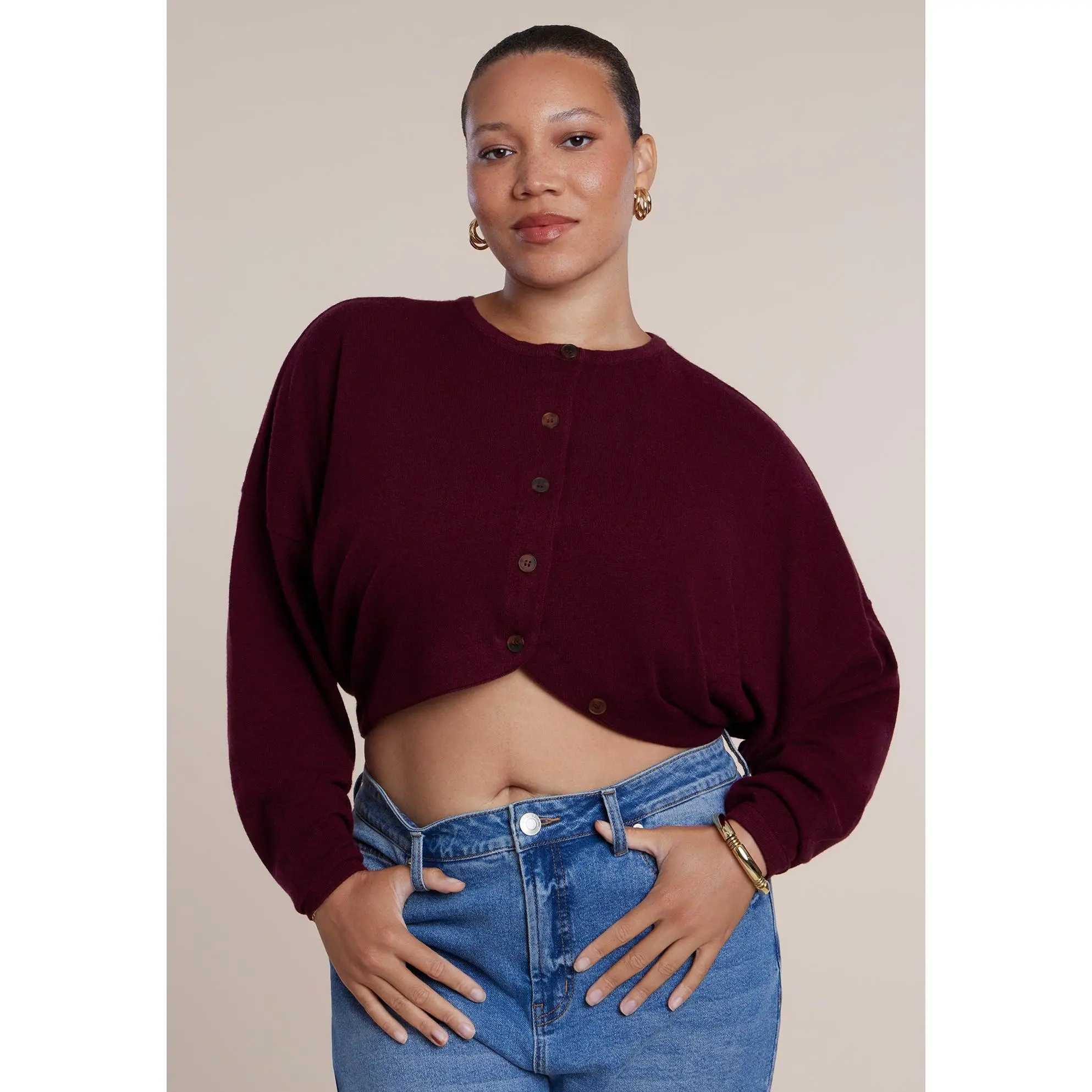 ELOQUII Women's Plus Size Extended Placket Cropped Cardigan