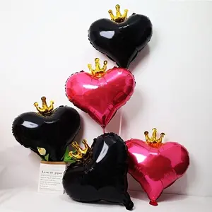 5pc Heart Balloon Crown Shape, Mother's Day Valentine's Wedding Anniversary Birthday Party Decorations, Heart Shaped Balloons, Blue Aluminum Foil Balloons, Balloon Party Supplies, Balloon Set